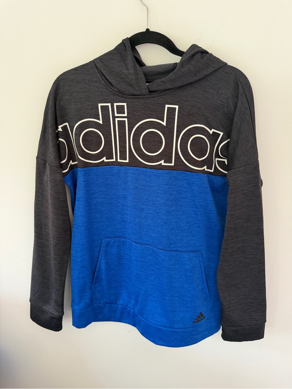 adidas Youth Blue and Charcoal Colorblock Pullover Hoodie